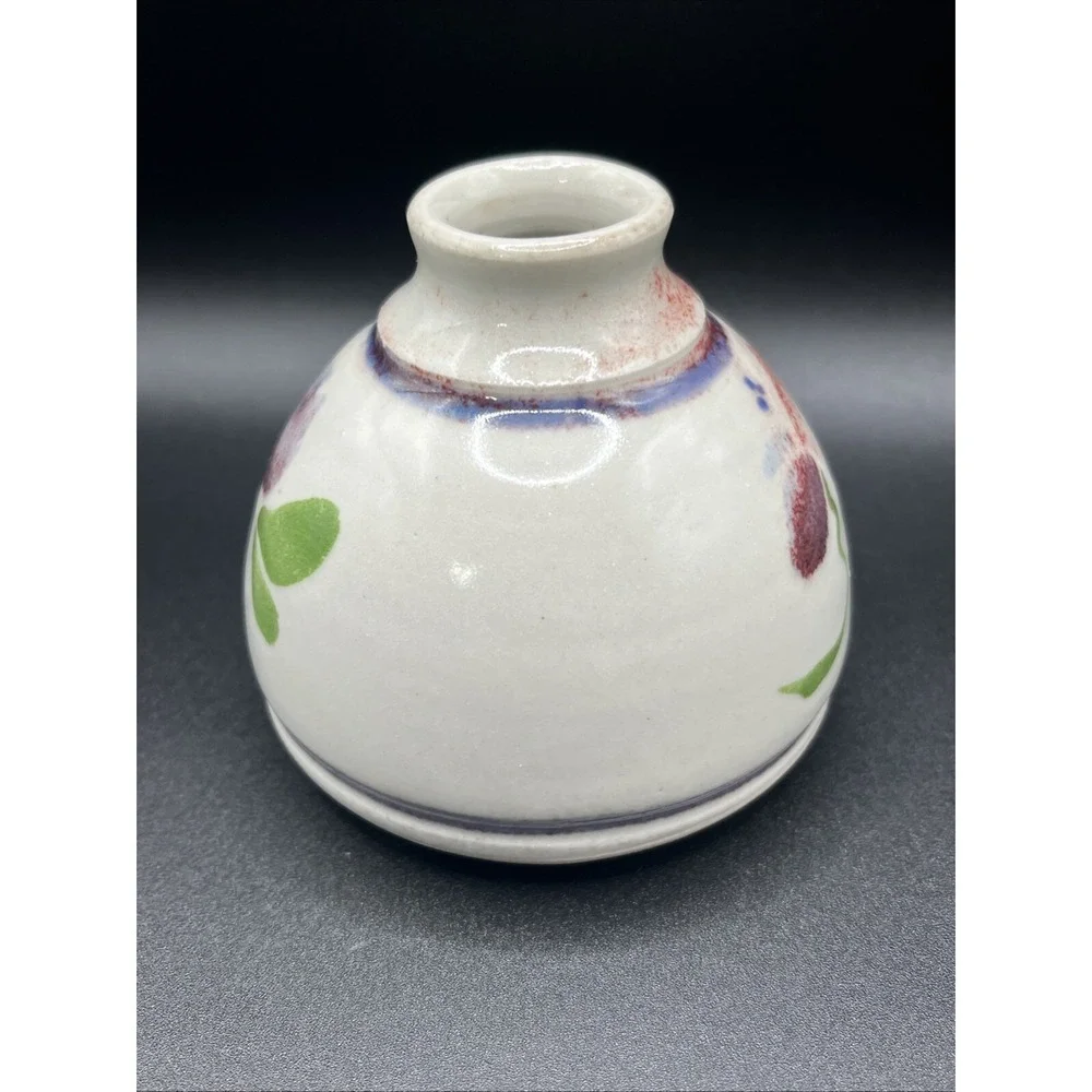 Candlestick Holder Vtg‎ Handmade Painted Art Clay Pottery - Signed by Artist